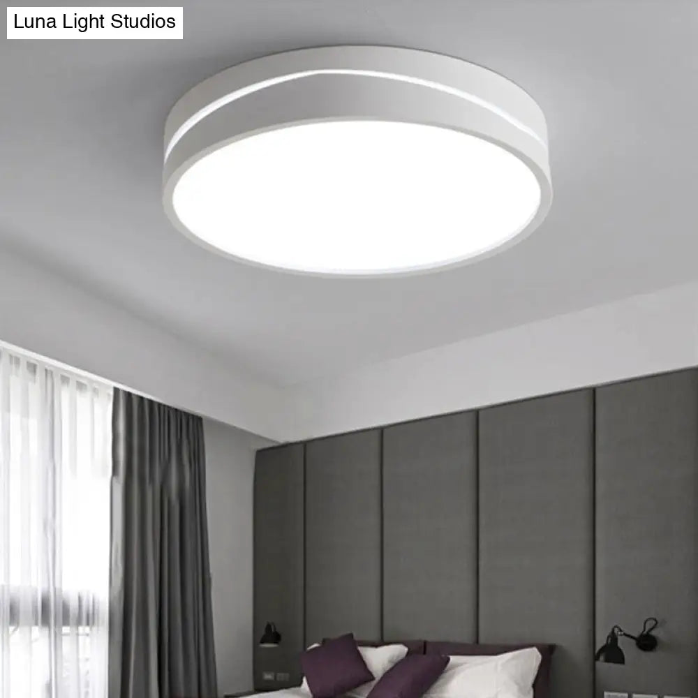 Nordic Drum Ceiling Mounted Led Flush Mount Light 16/19.5 Dia With Acrylic Diffuser - Black/White