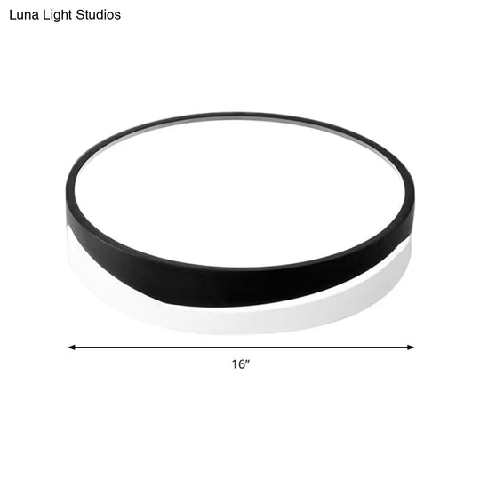 Nordic Drum Ceiling Mounted Led Flush Mount Light 16/19.5 Dia With Acrylic Diffuser - Black/White