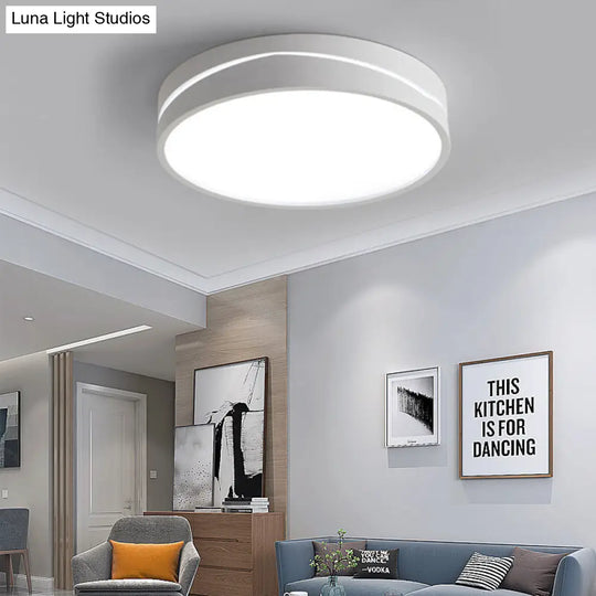 Nordic Drum Ceiling Mounted Led Flush Mount Light 16/19.5 Dia With Acrylic Diffuser - Black/White