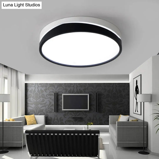 Nordic Drum Ceiling Mounted Led Flush Mount Light 16/19.5 Dia With Acrylic Diffuser - Black/White