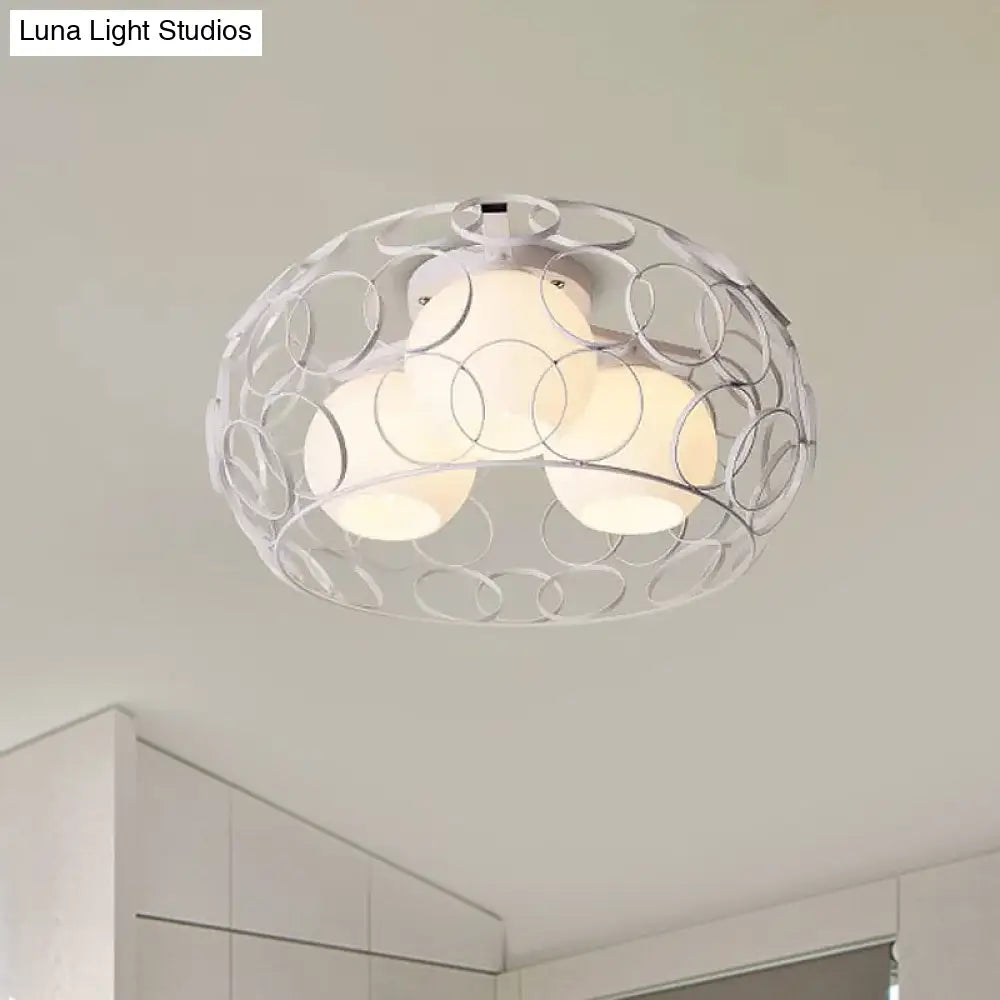 Nordic Drum Iron Cage Ceiling Light With Ball Glass Shade In White/Black Perfect For Dining Rooms