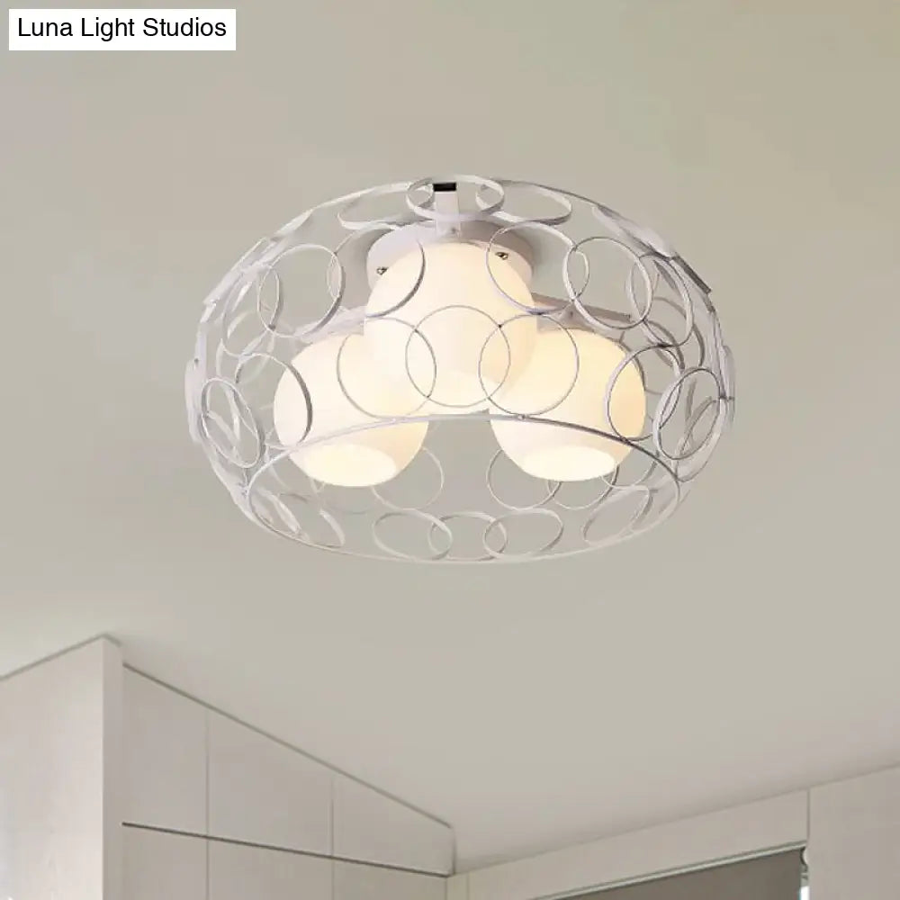 Nordic Drum Iron Cage Ceiling Light With Ball Glass Shade In White/Black – Perfect For Dining Rooms