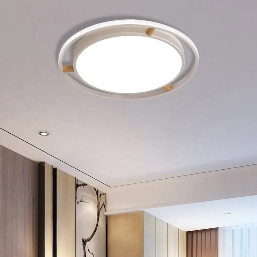 Nordic Dual Circle Led Ceiling Flush Light With Wood Arm - White/Green/Grey Thin Flushmount