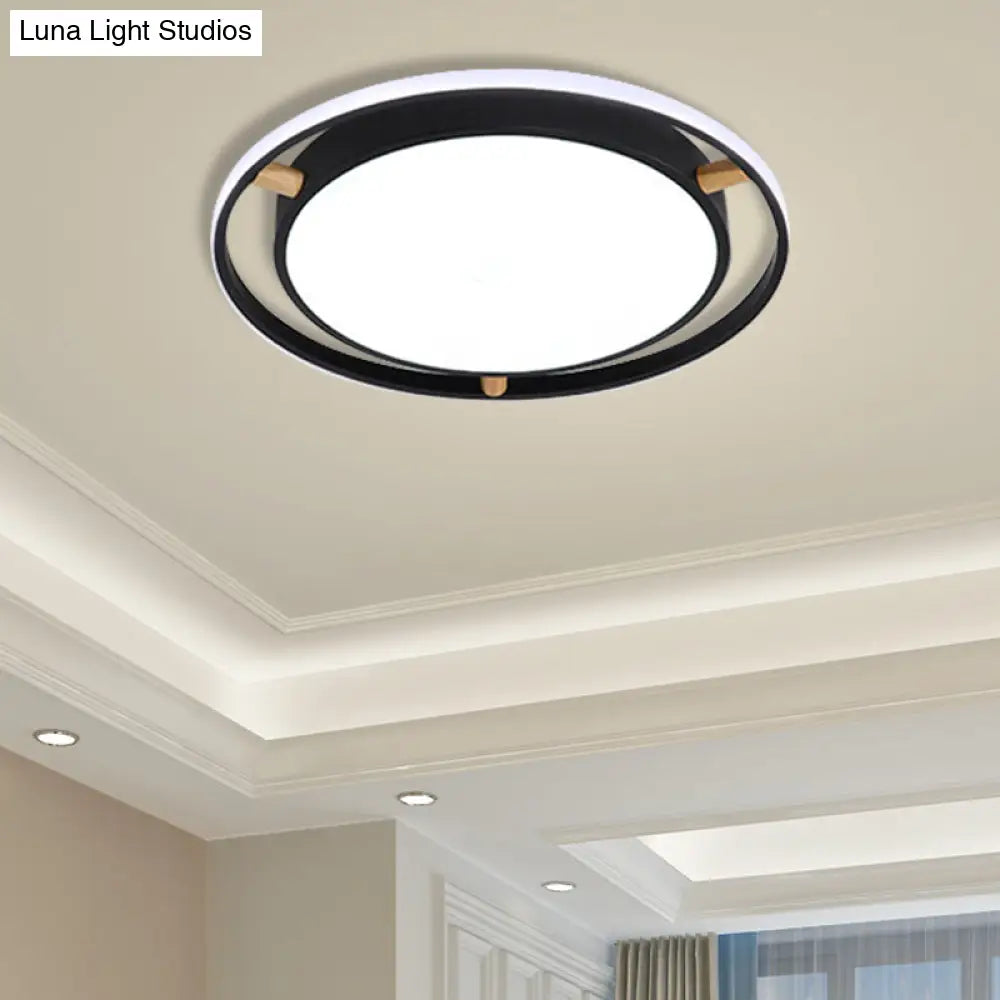 Nordic Dual Circle Led Ceiling Flush Light With Wood Arm - White/Green/Grey Thin Flushmount Lighting