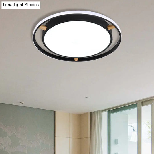 Nordic Dual Circle Led Ceiling Flush Light With Wood Arm - White/Green/Grey Thin Flushmount Lighting