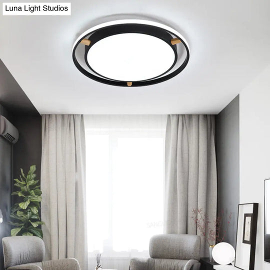Nordic Dual Circle Led Ceiling Flush Light With Wood Arm - White/Green/Grey Thin Flushmount