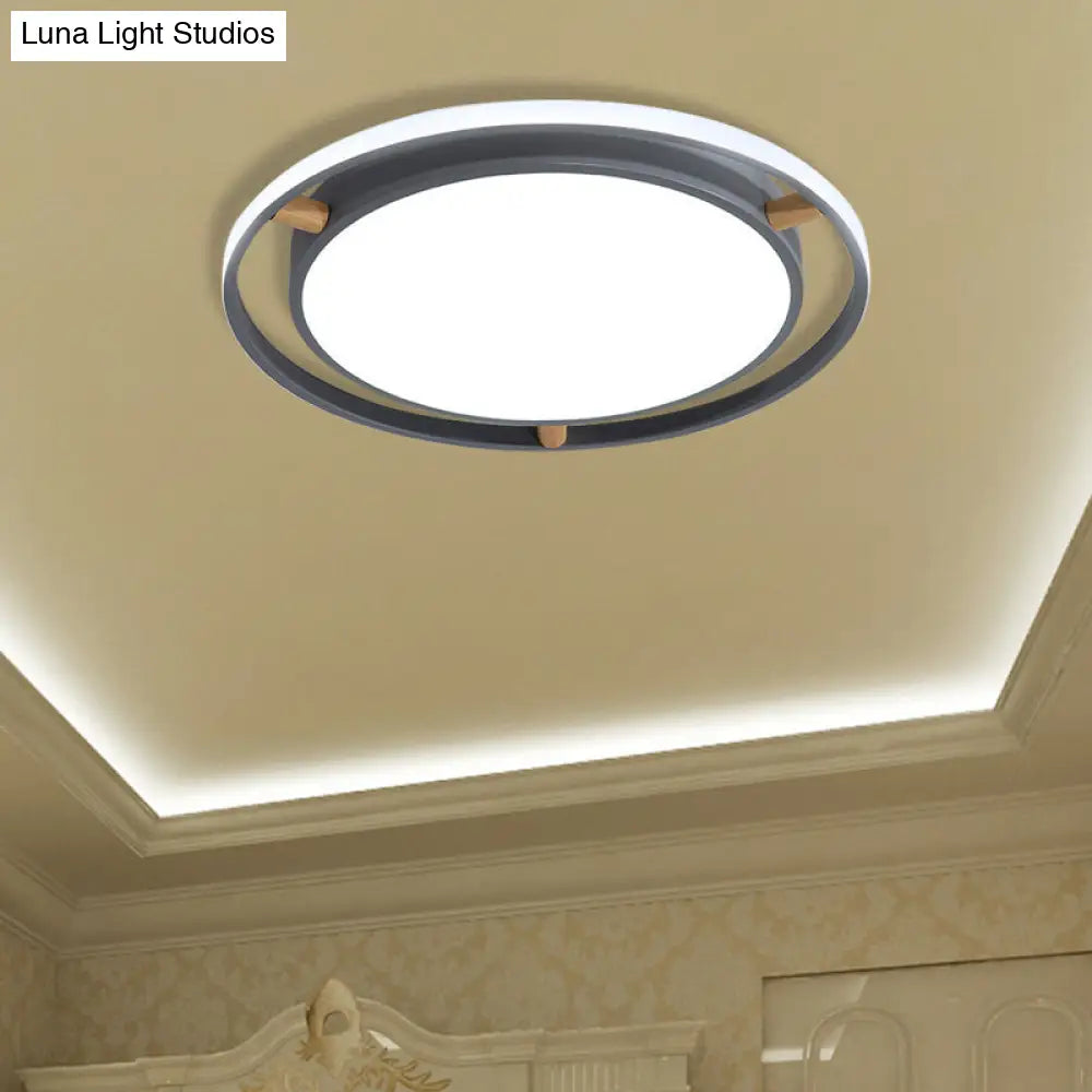 Nordic Dual Circle Led Ceiling Flush Light With Wood Arm - White/Green/Grey Thin Flushmount Lighting