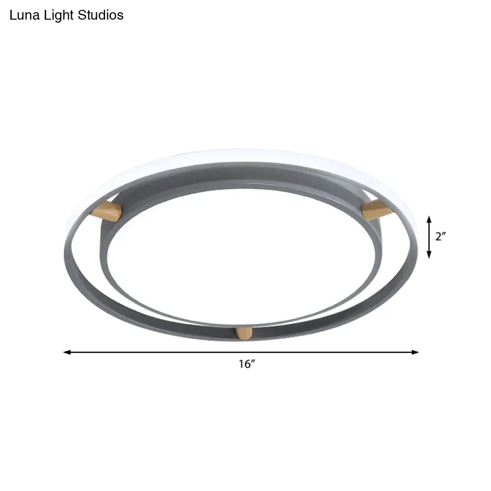 Nordic Dual Circle Led Ceiling Flush Light With Wood Arm - White/Green/Grey Thin Flushmount Lighting