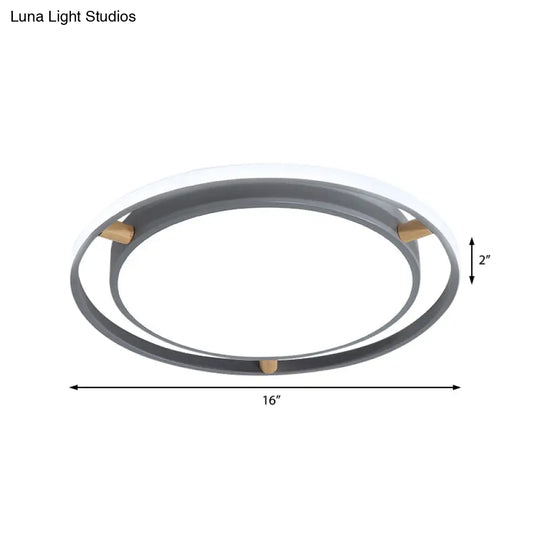 Nordic Dual Circle Led Ceiling Flush Light With Wood Arm - White/Green/Grey Thin Flushmount Lighting