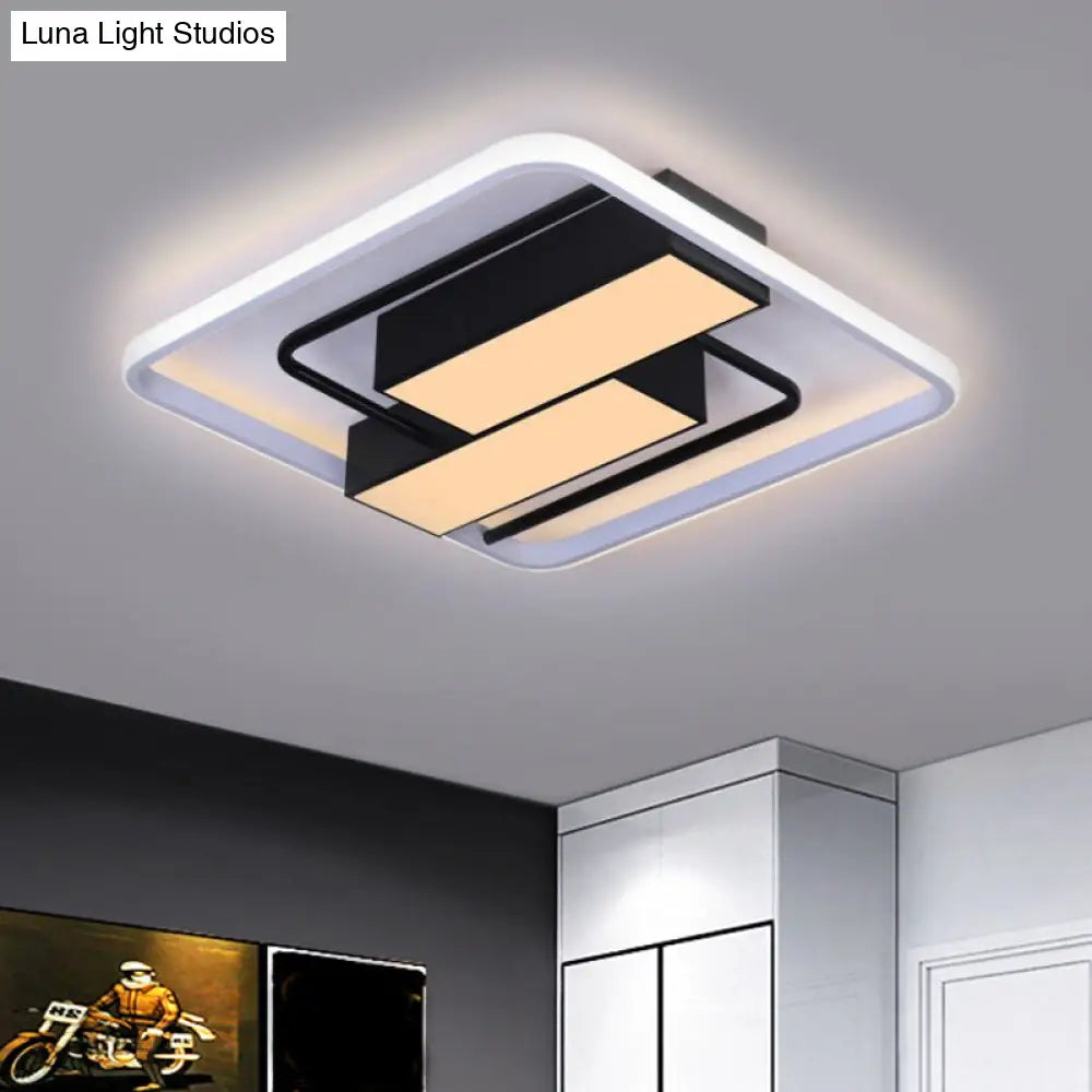 Nordic Dual Rectangle Flush Light - Metal Mount Fixture In Warm/White Led Black Finish