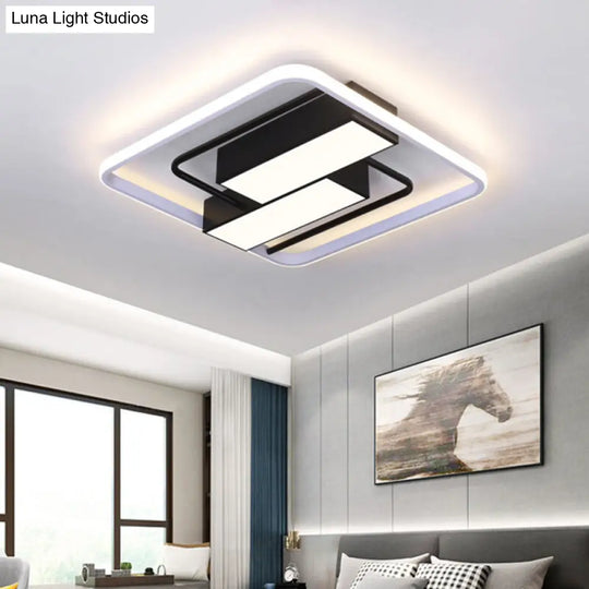 Nordic Dual Rectangle Flush Light - Metal Mount Fixture In Warm/White Led Black Finish 18/21.5 W