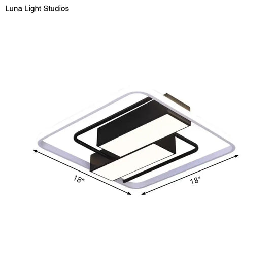 Nordic Dual Rectangle Flush Light - Metal Mount Fixture In Warm/White Led Black Finish 18/21.5 W