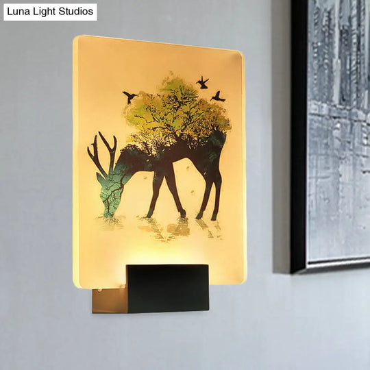 Nordic Elk/Tree Led Wall Sconce In White For Living Room