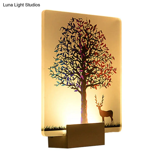 Nordic Elk/Tree Led Wall Sconce In White For Living Room