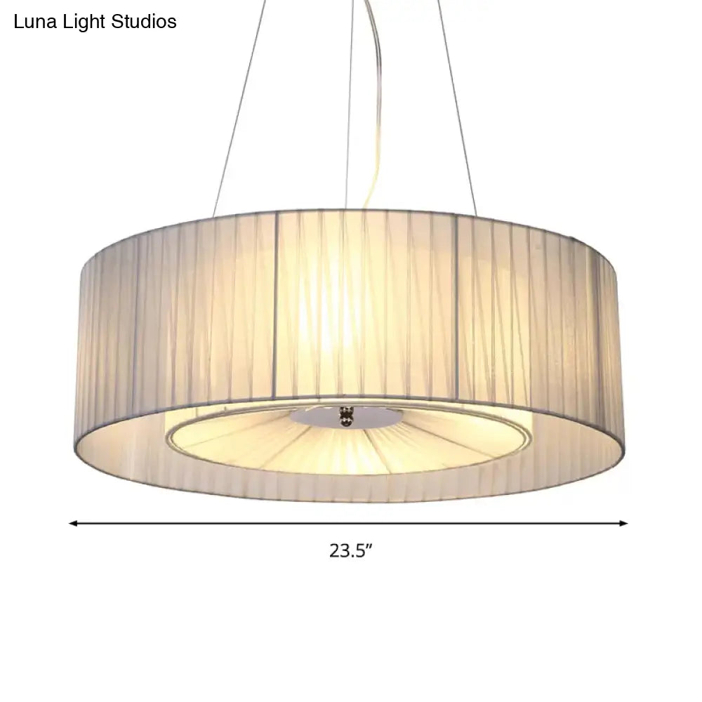 Nordic Fabric 3-Light Drum Pendant Chandelier White For Living Room - 18/21.5/25.5 Wide