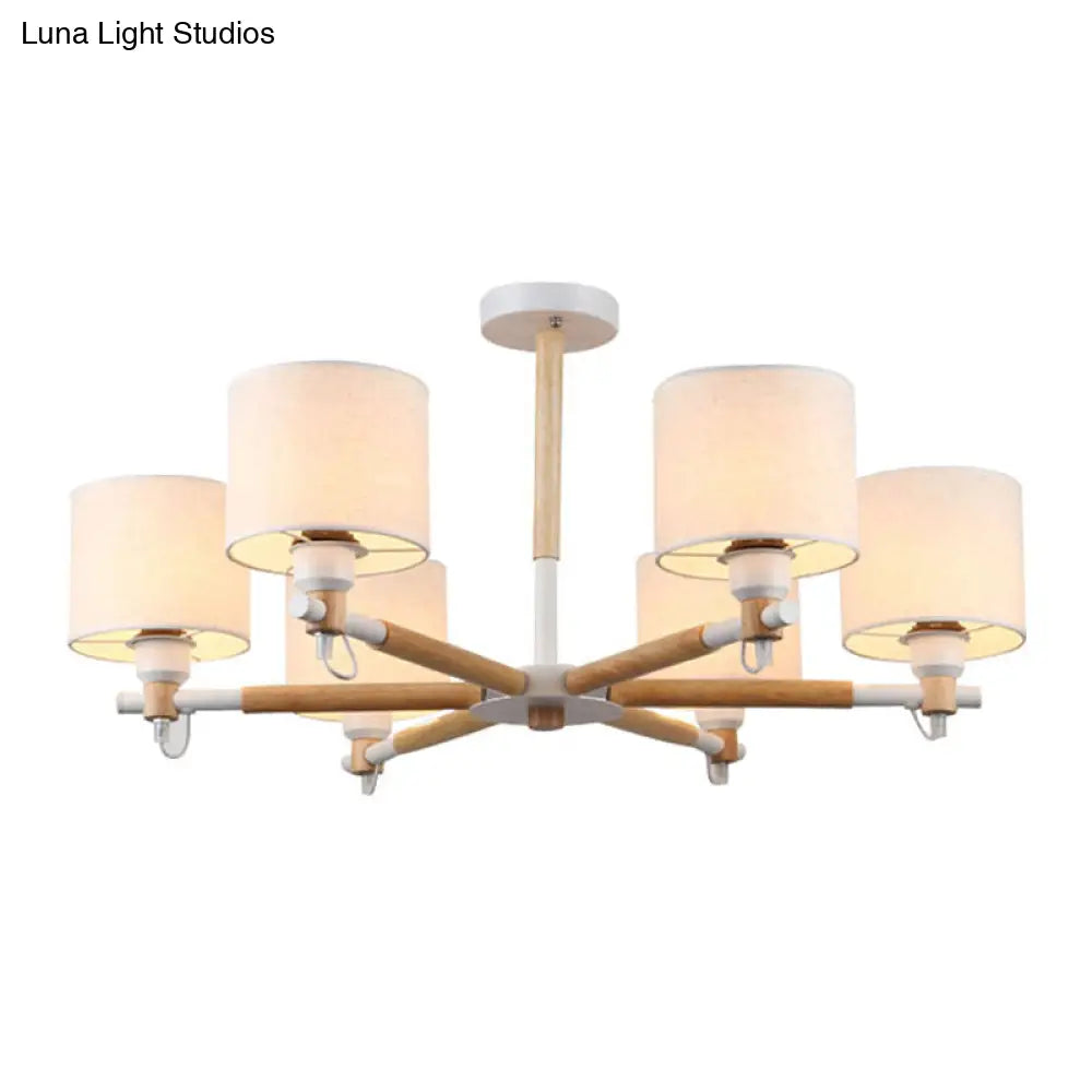 Nordic Fabric 6-Light Drum Pendant Chandelier For Bedroom - Black/White