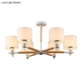 Nordic Fabric 6-Light Drum Pendant Chandelier For Bedroom - Black/White