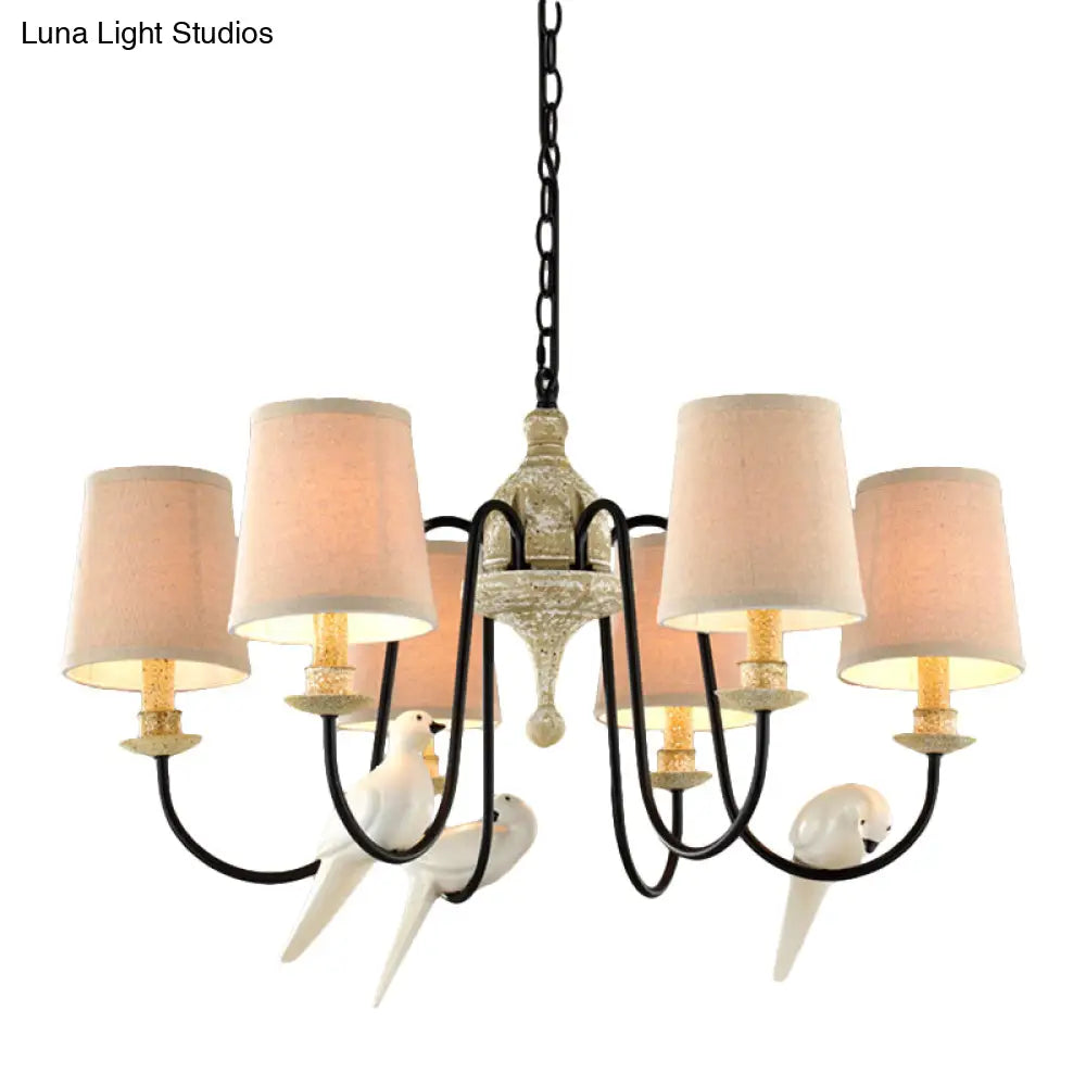 Nordic Fabric Barrel Pendant Chandelier Light - Tan Hanging Ceiling (3/6 Heads)