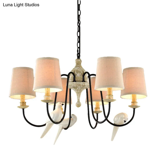 Nordic Fabric Barrel Pendant Chandelier Light - Tan Hanging Ceiling (3/6 Heads)