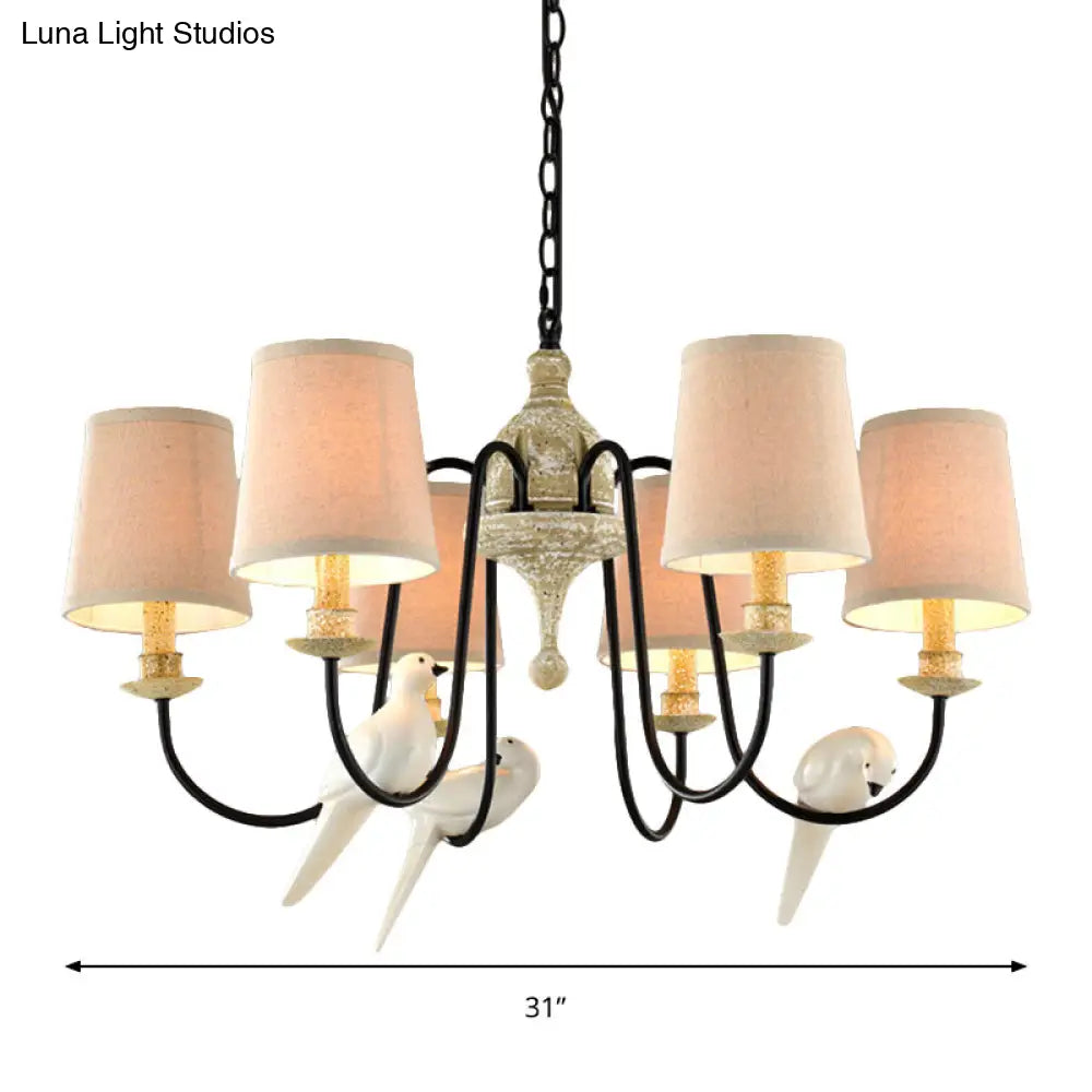 Nordic Fabric Barrel Pendant Chandelier Light With Tan Finish - 3/6 Heads Hanging Ceiling