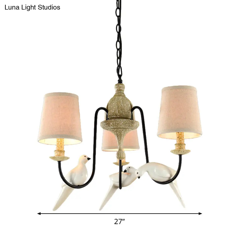 Nordic Fabric Barrel Pendant Chandelier Light - Tan Hanging Ceiling (3/6 Heads)