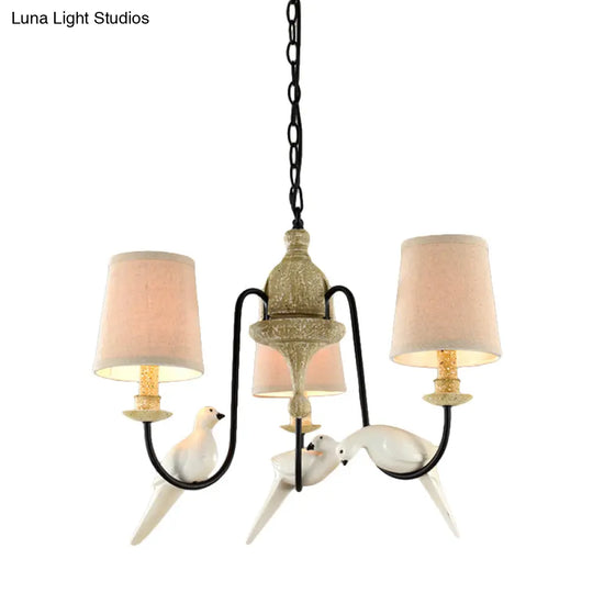 Nordic Fabric Barrel Pendant Chandelier Light - Tan Hanging Ceiling (3/6 Heads)