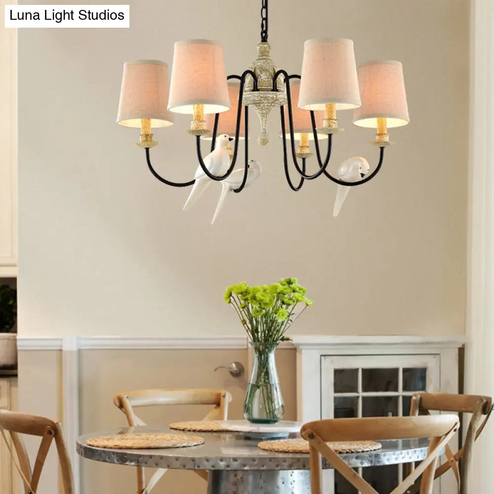 Nordic Fabric Barrel Pendant Chandelier Light With Tan Finish - 3/6 Heads Hanging Ceiling