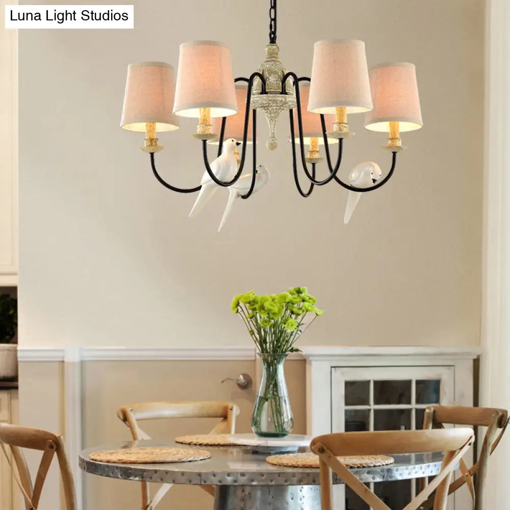 Nordic Fabric Barrel Pendant Chandelier Light - Tan Hanging Ceiling (3/6 Heads)