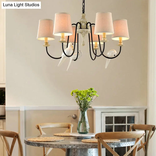 Nordic Fabric Barrel Pendant Chandelier Light - Tan Hanging Ceiling (3/6 Heads)