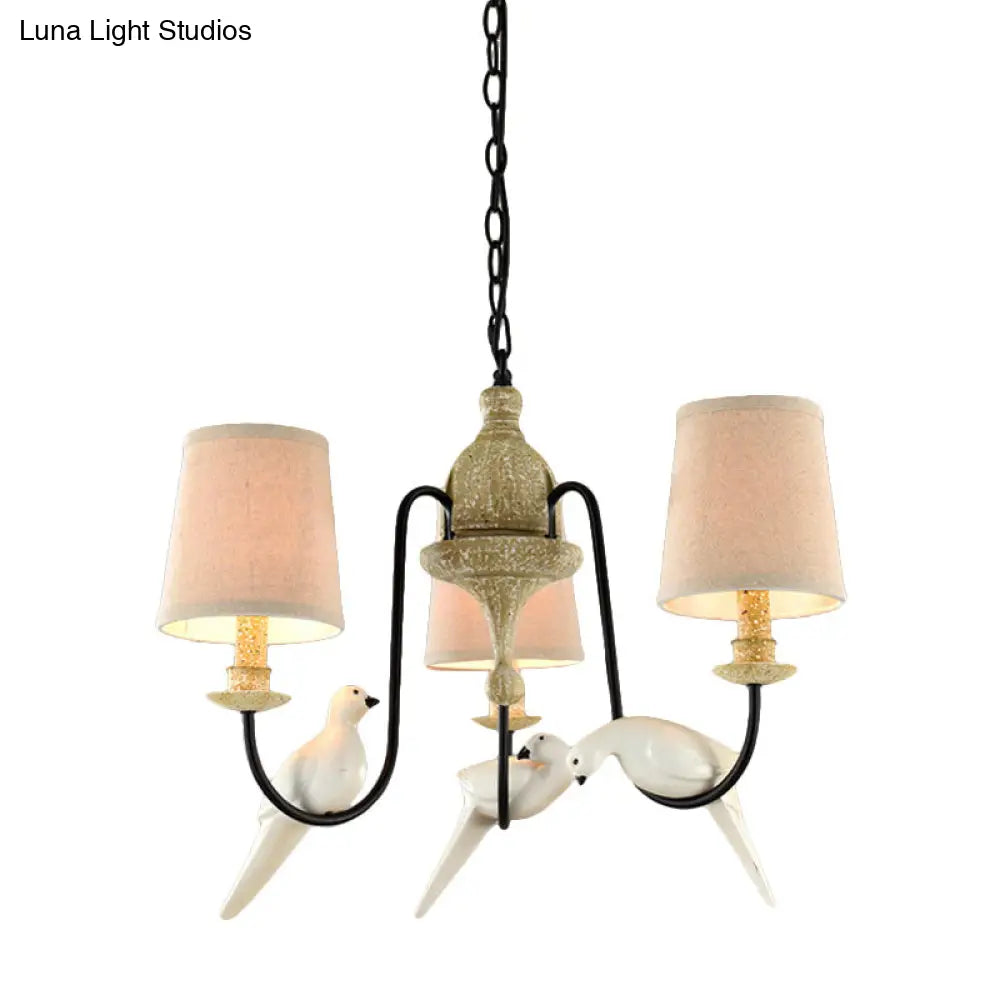 Nordic Fabric Barrel Pendant Chandelier Light With Tan Finish - 3/6 Heads Hanging Ceiling