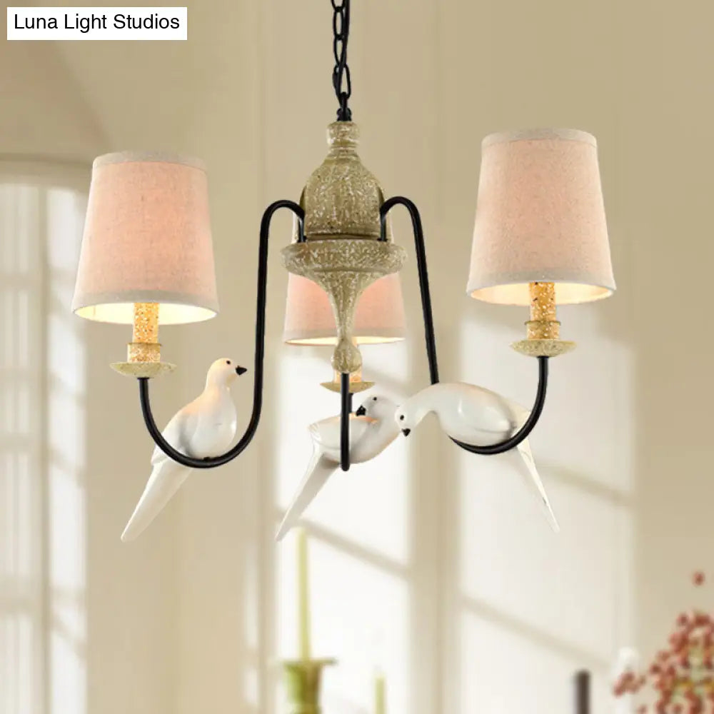 Nordic Fabric Barrel Pendant Chandelier Light With Tan Finish - 3/6 Heads Hanging Ceiling 3 /