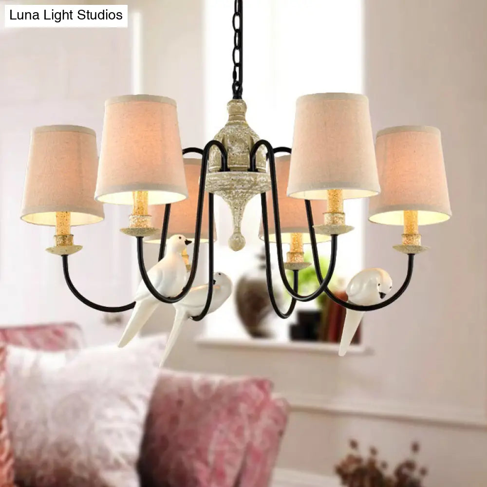 Nordic Fabric Barrel Pendant Chandelier Light With Tan Finish - 3/6 Heads Hanging Ceiling 6 /