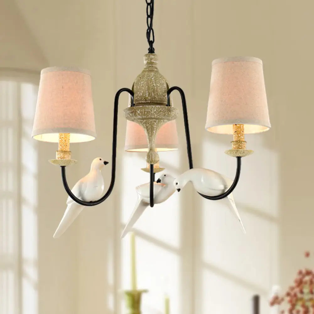 Nordic Fabric Barrel Pendant Chandelier Light - Tan Hanging Ceiling (3/6 Heads) 3 /