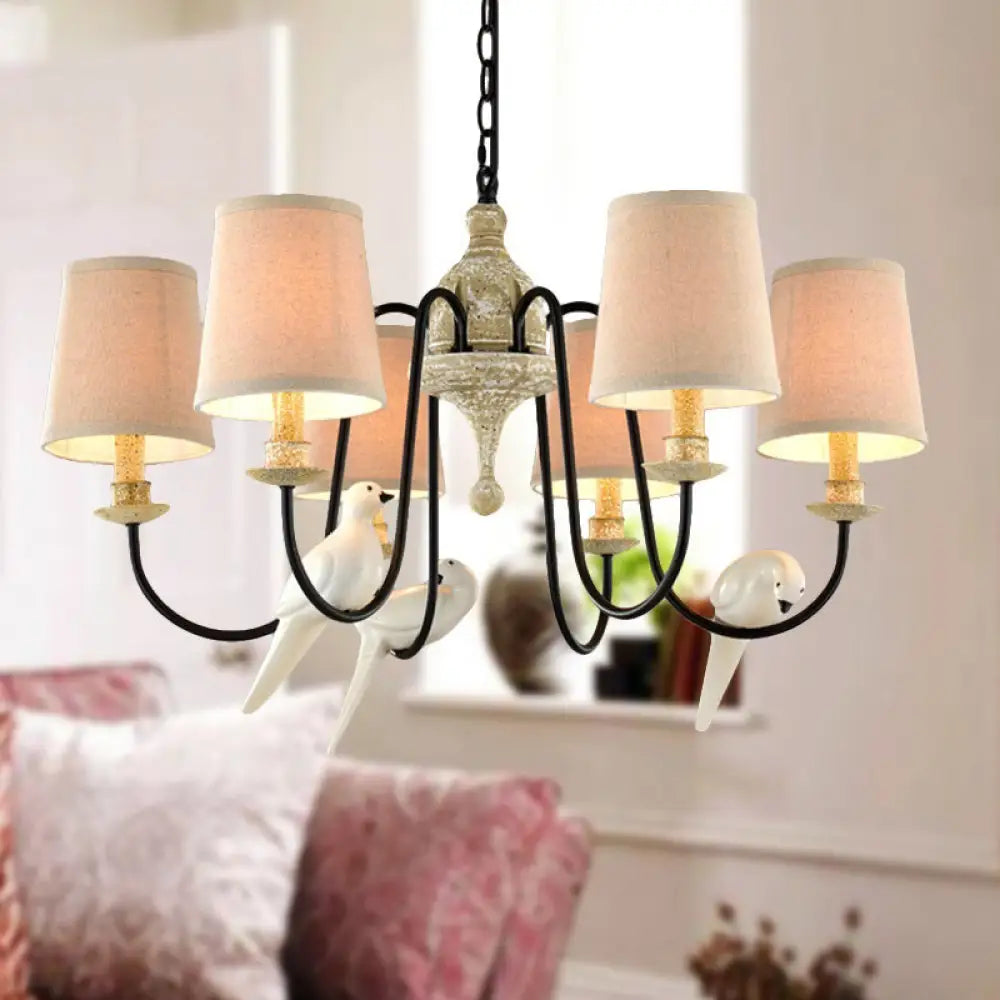 Nordic Fabric Barrel Pendant Chandelier Light - Tan Hanging Ceiling (3/6 Heads) 6 /