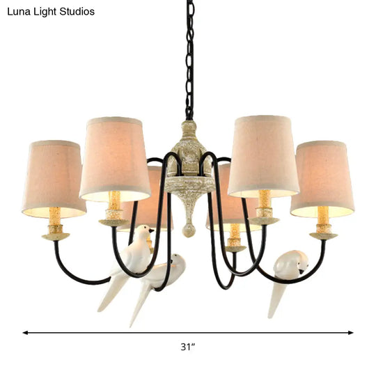 Nordic Fabric Barrel Pendant Chandelier Light - Tan Hanging Ceiling (3/6 Heads)