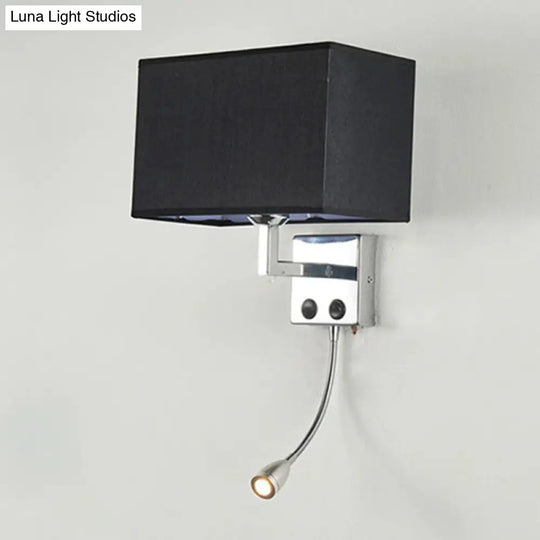 Nordic Fabric Bedroom Spotlight Wall Lamp In Black/White With Rectangle Design