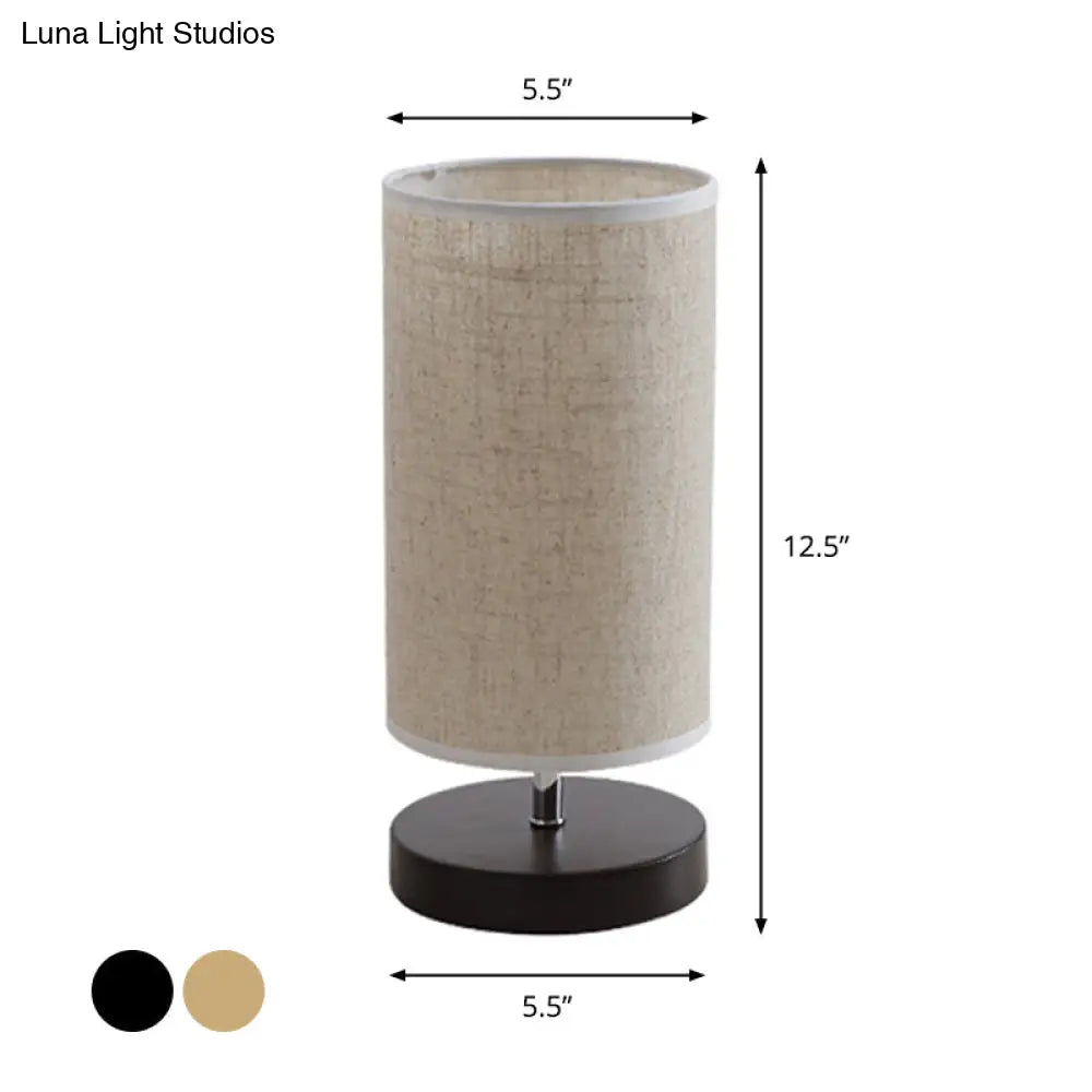 Nordic Fabric Nightstand Light: Round/Square Flaxen Table Lamp With Base For Bedroom