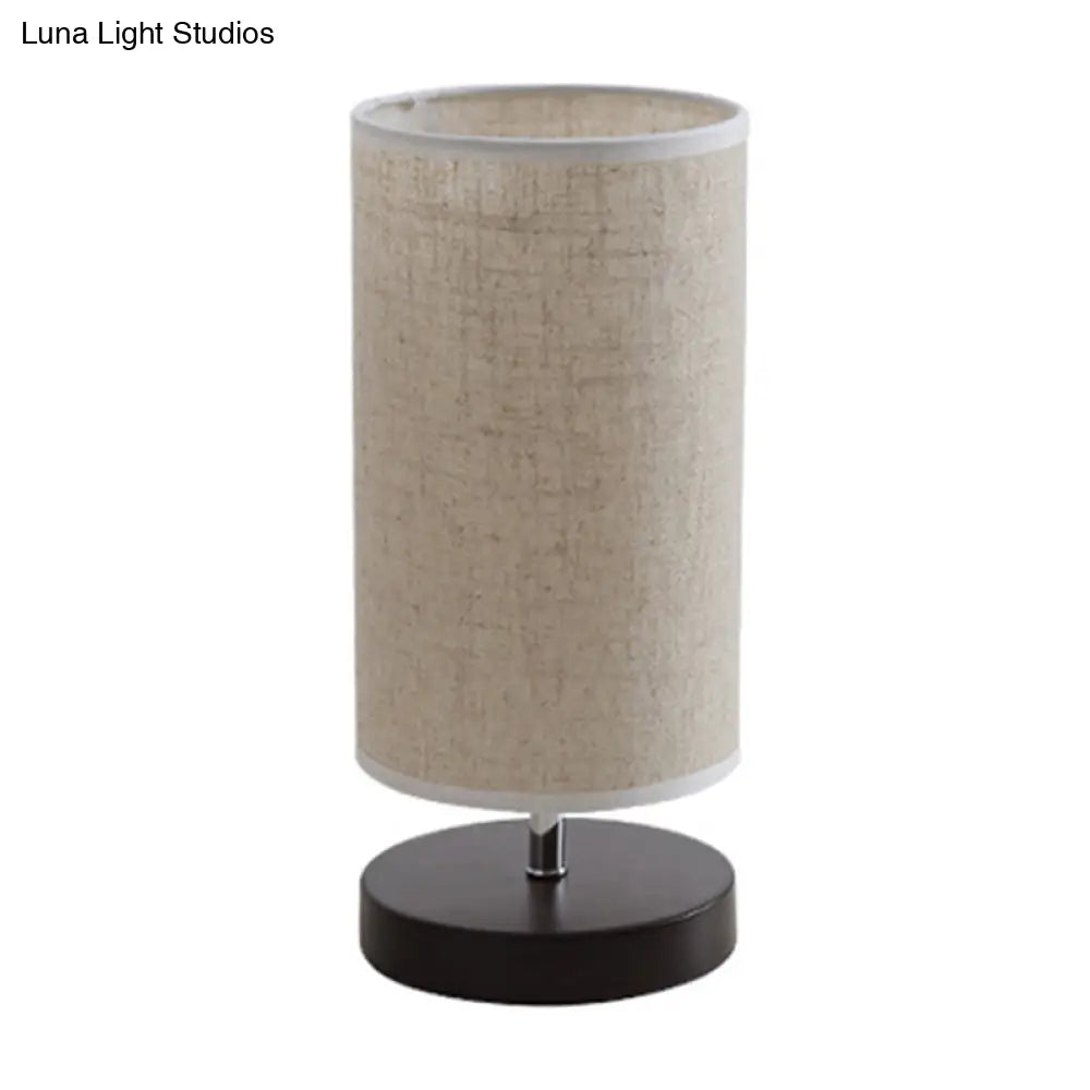 Nordic Fabric Nightstand Light: Round/Square Flaxen Table Lamp With Base For Bedroom