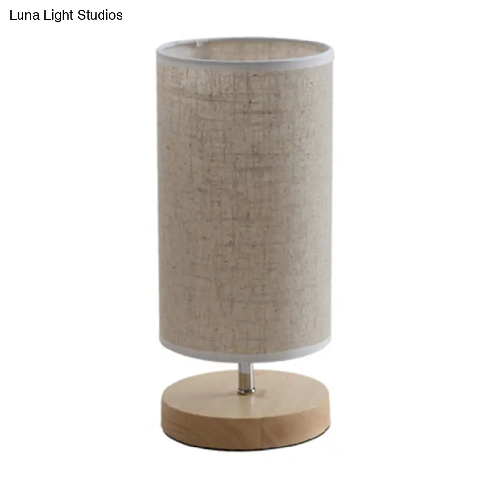 Nordic Fabric Nightstand Light: Round/Square Flaxen Table Lamp With Base For Bedroom