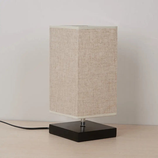 Nordic Fabric Nightstand Light: Round/Square Flaxen Table Lamp With Base For Bedroom Black / Square