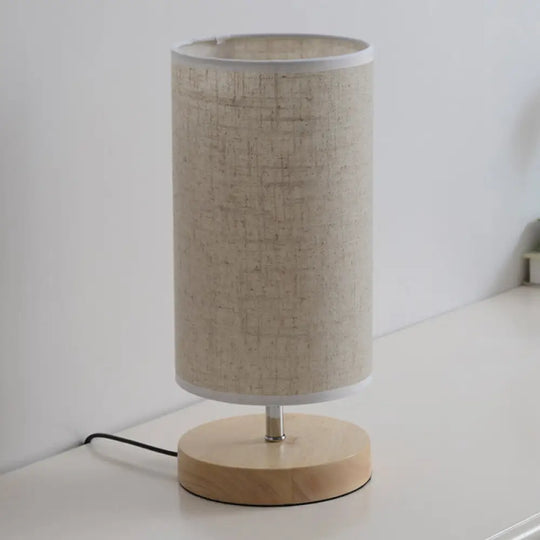 Nordic Fabric Nightstand Light: Round/Square Flaxen Table Lamp With Base For Bedroom Wood / Round