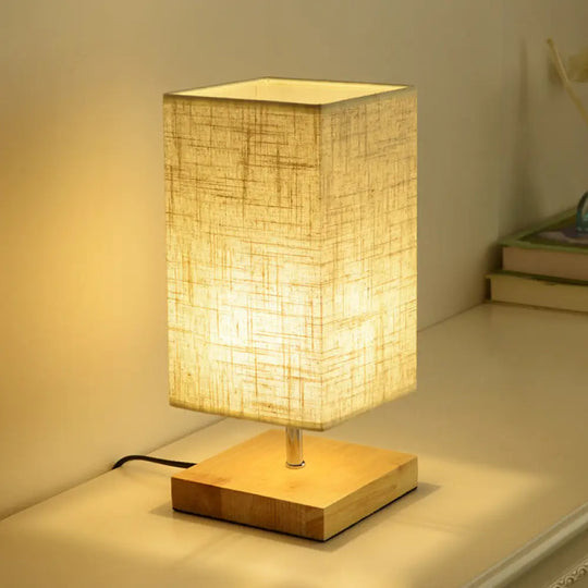 Nordic Fabric Nightstand Light: Round/Square Flaxen Table Lamp With Base For Bedroom Wood / Square