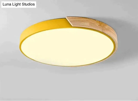 Nordic Fashion Simple Wooden Ceiling Lamps Colorful Round Aluminum Bedroom Living Room Light Fixture