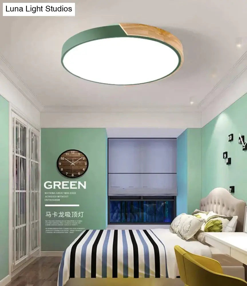 Nordic Fashion Simple Wooden Ceiling Lamps Colorful Round Aluminum Bedroom Living Room Light Fixture