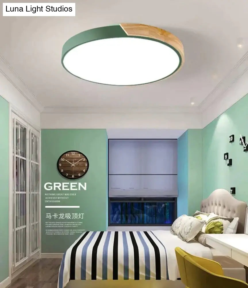 Nordic Fashion Simple Wooden Ceiling Lamps Colorful Round Aluminum Bedroom Living Room Light Fixture