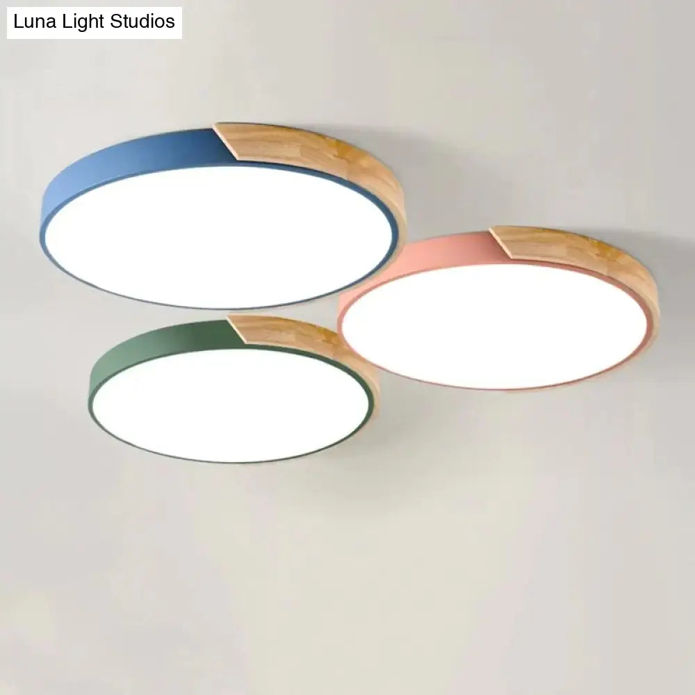 Nordic Fashion Simple Wooden Ceiling Lamps Colorful Round Aluminum Bedroom Living Room Light Fixture