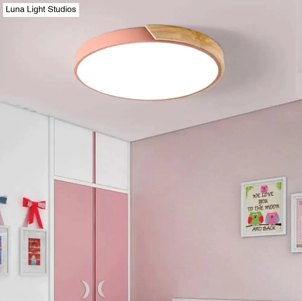 Nordic Fashion Simple Wooden Ceiling Lamps Colorful Round Aluminum Bedroom Living Room Light Fixture