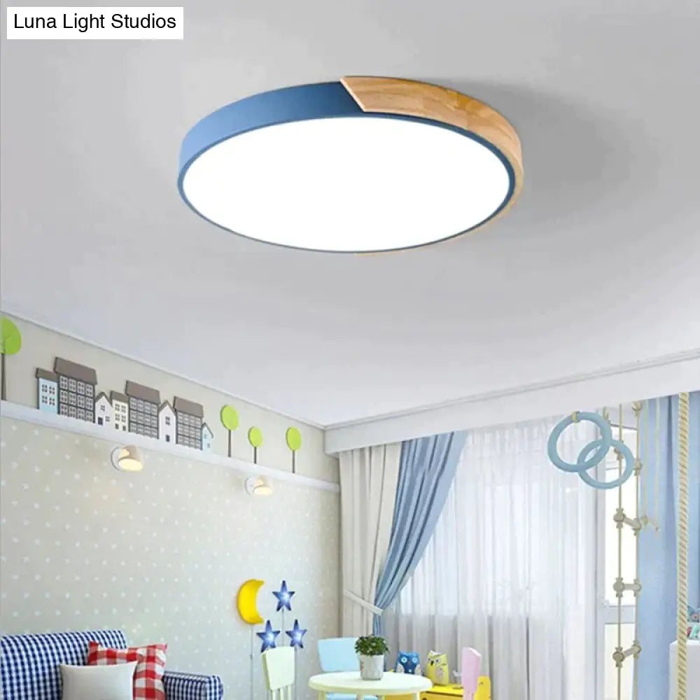 Nordic Fashion Simple Wooden Ceiling Lamps Colorful Round Aluminum Bedroom Living Room Light Fixture