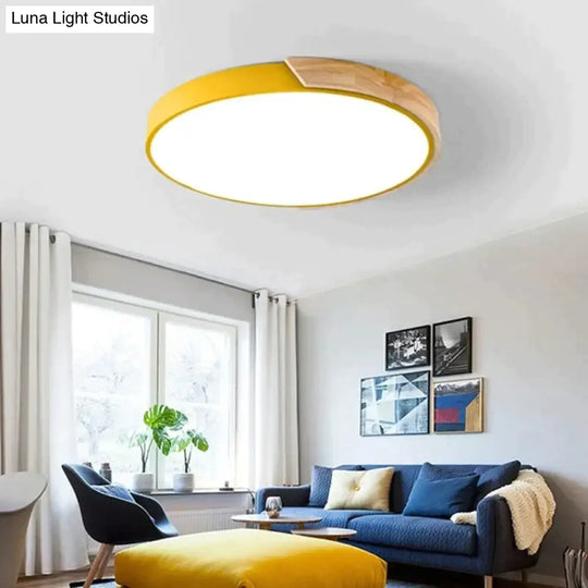 Nordic Fashion Simple Wooden Ceiling Lamps Colorful Round Aluminum Bedroom Living Room Light Fixture