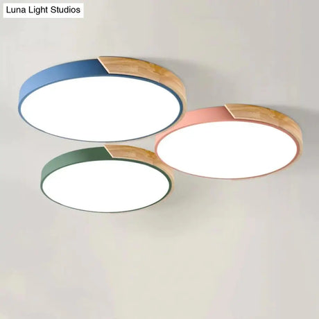 Nordic Fashion Simple Wooden Ceiling Lamps Colorful Round Aluminum Bedroom Living Room Light Fixture